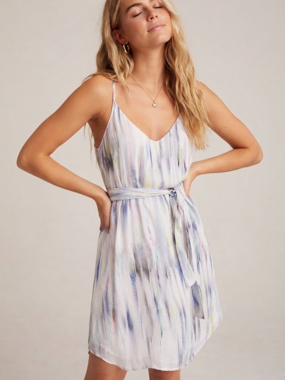 Bella Dahl White Multicolor Belted Cami Mini Dress Size Medium 57016